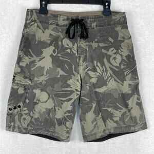 Crazy Shirts Board Shorts Men 36 Camo Girl Floral Pattern Cargo Nylon Surf Y2K